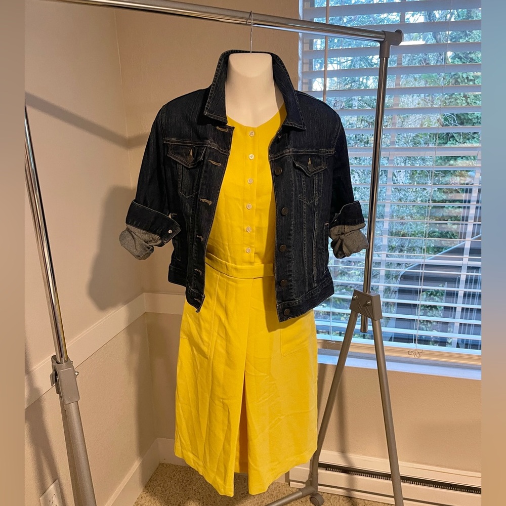 Banana Republic dress and stretch denim jacket